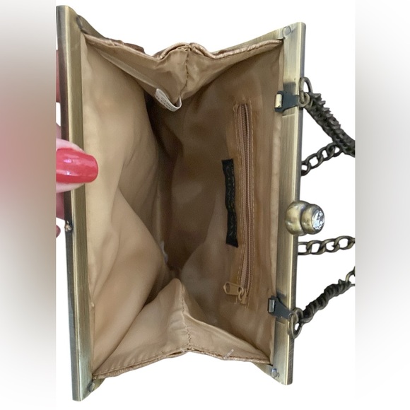 Vintage Jessica McClintock Gunne Sax Gold Metallic Leaf Texture Leather Purse - Picture 4 of 5